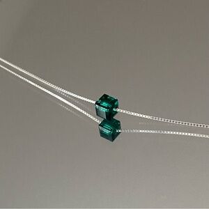 Emerald Swarovski Crystal Cube Pendant - Sterling Silver Chain